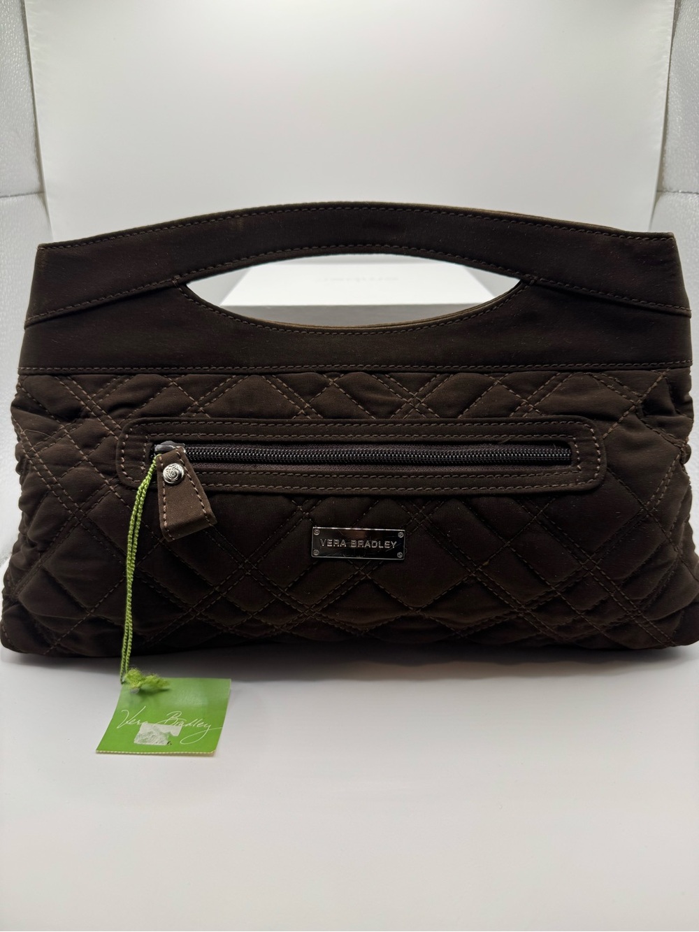 NWT Vera Bradley Microfiber Quilted Clutch Purse Espresso Brown